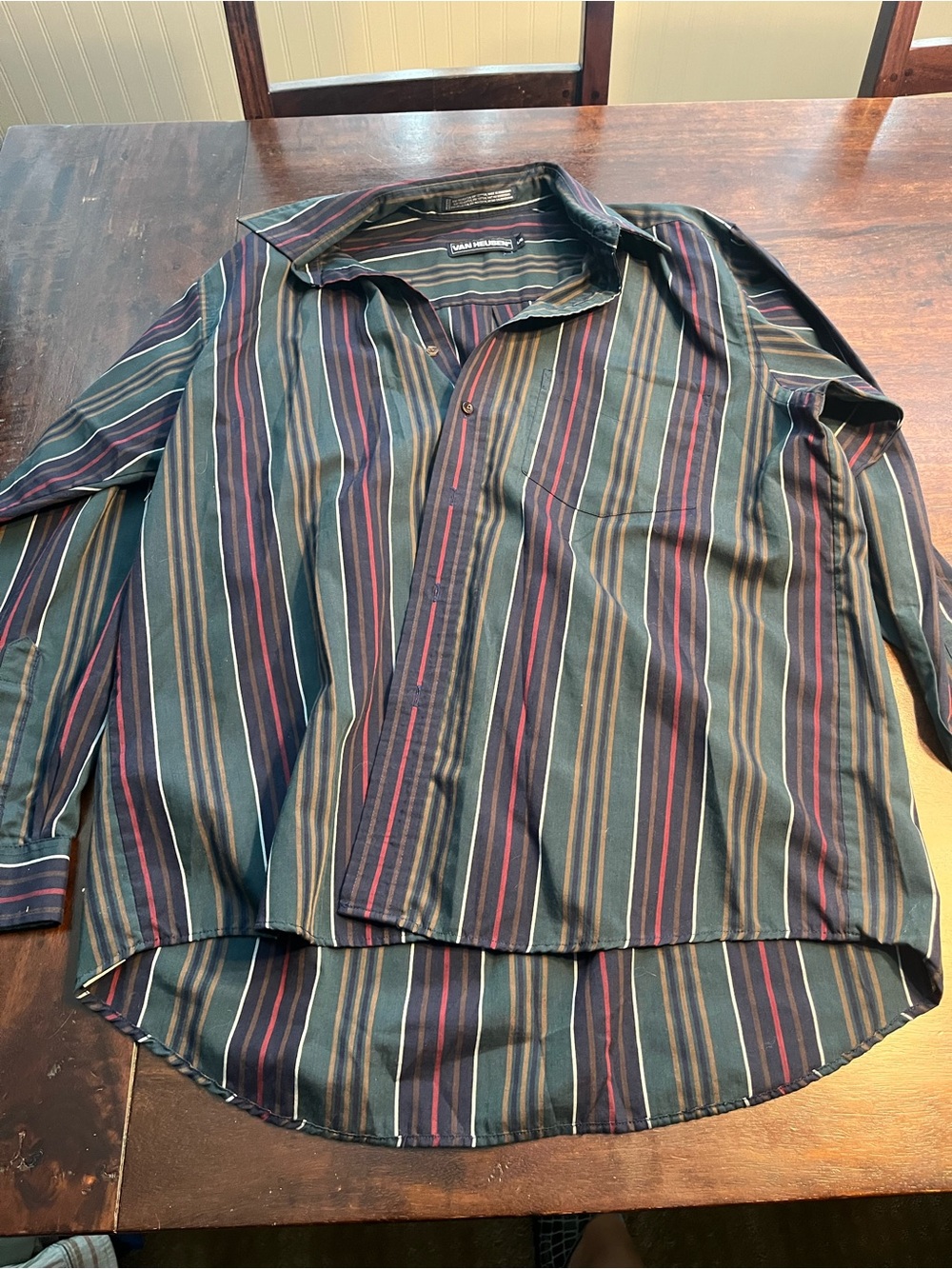 Van Heusen Men’s Dark Green Multi-Stripe Button Down Shirt